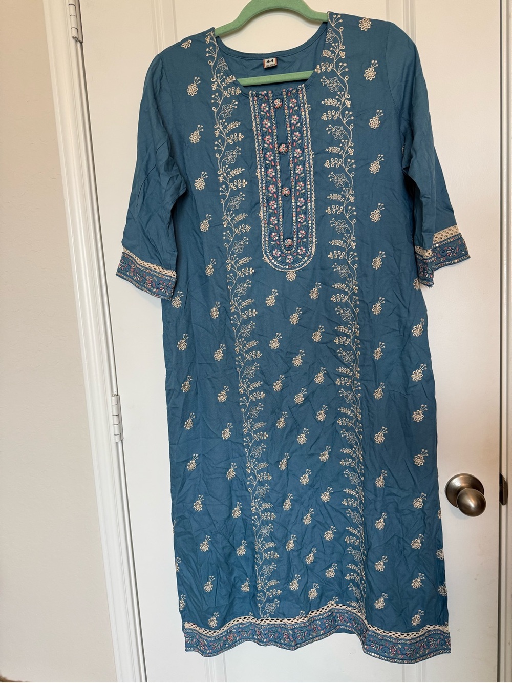 BNWT Kusum Designer Wear Blue Floral Embroidered Kurta with Reflective Sequins